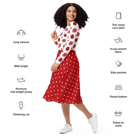 Strawberry Heart Long Sleeve Pin Up Dress - Picture 10 of 12